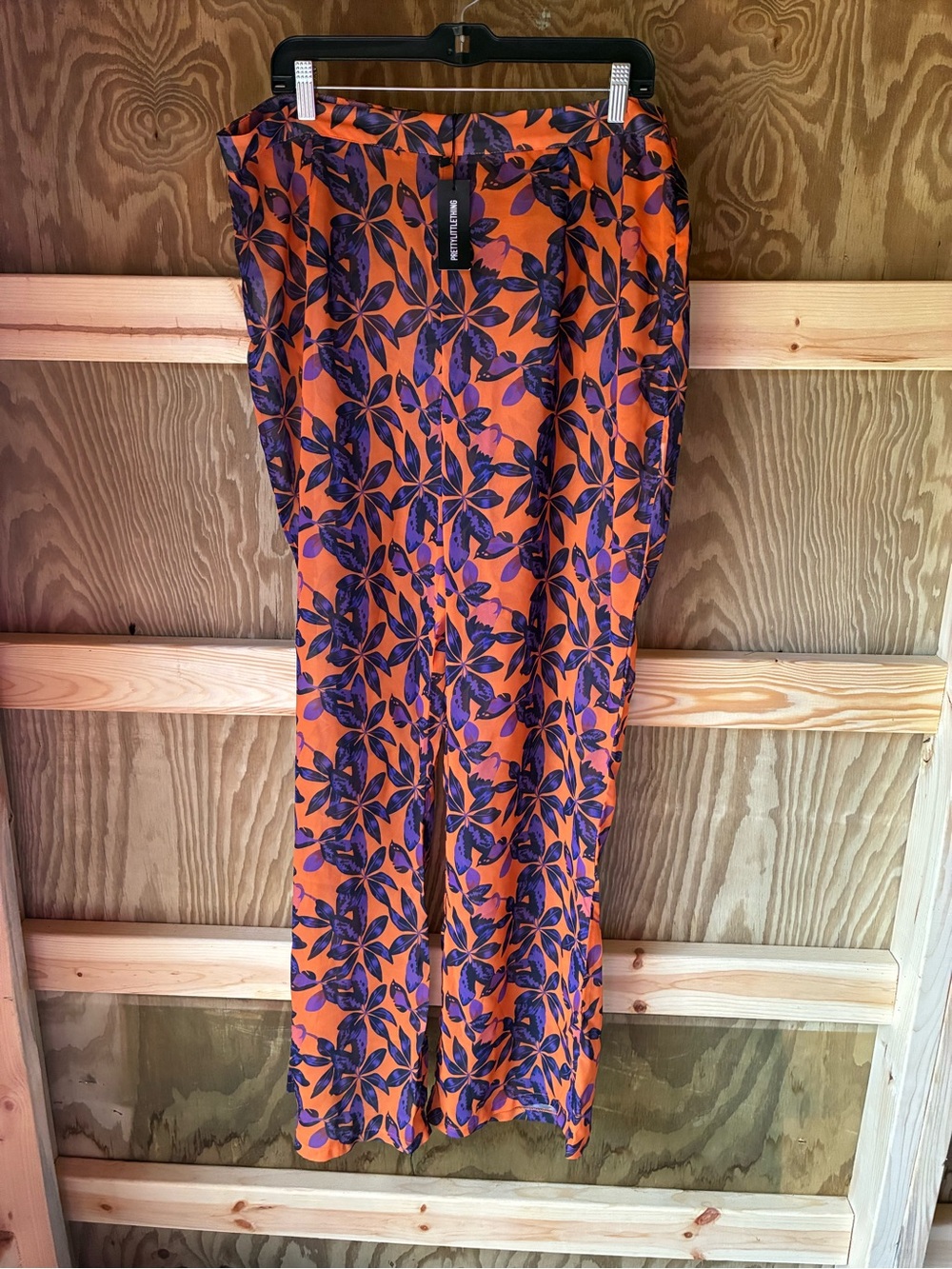 PrettyLittleThing Orange Wide-Leg Pants with Purple Floral Print